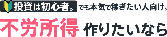 投資は初心者。でも本気で稼ぎたい人向け。不労所得作りたいなら